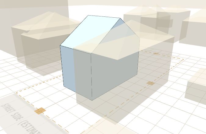 A 3D model of a semi-detached house in Leamington Spa, its other half shown as a muted neighbouring block.